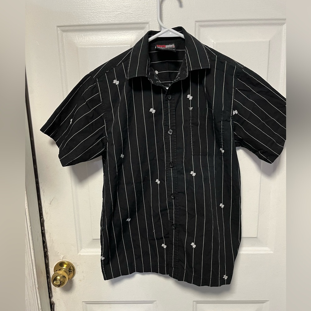 South Pole Black and White Striped Men's Shirt youth medium 12-14